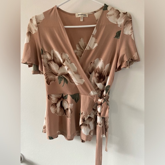 Monteau Faux Wrap Peplum Women’s Blouse Size M - Picture 2 of 6